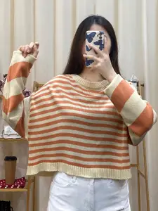 StyleCast Orange Striped Knitted Boxy Top