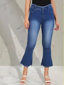 A-Okay Girls Flared High-Rise Clean Look Light Fade Cropped Stretchable Jeans