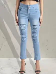 A-Okay Girls Slim Fit High-Rise Highly Distressed Light Fade Stretchable Jeans