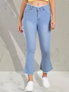 A-Okay Girls Flared Mid-Rise Light Fade Clean Look Stretchable Cropped Jeans