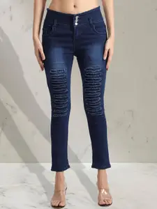 A-Okay Girls Slim Fit High-Rise Highly Distressed Light Fade Cropped Stretchable Jeans