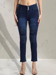 A-Okay Girls Slim Fit Mid-Rise Dark Shade Highly Distressed Stretchable Cropped Jeans