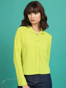 Tokyo Talkies Fluorescent Green Textured Self Design Casual Shirt