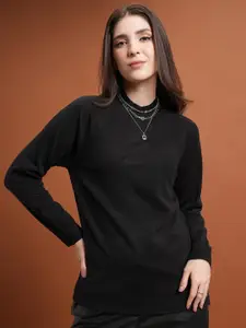 Tokyo Talkies Black Mock Collar Acrylic Pullover