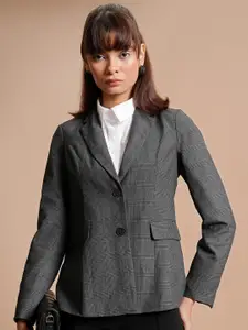 Tokyo Talkies Women Checked Double-Breasted Formal Blazer