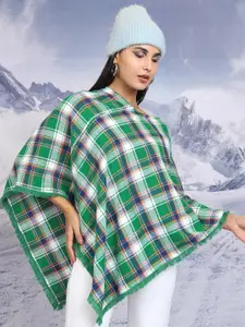 Tokyo Talkies Green & White Checked V-Neck Bell Sleeves Cotton Top