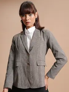 Tokyo Talkies Brown Checked Double-Breasted Formal Blazer