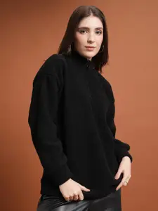 Tokyo Talkies Black Ribbed High Neck Pullover Sweater