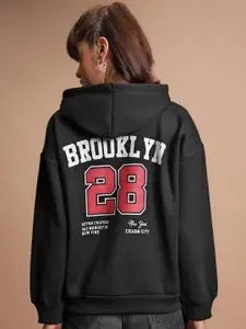 Tokyo Talkies Typography Printed Hooded Oversized Pullover Sweatshirt