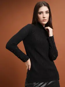 Tokyo Talkies Mock Collar Drop Shoulder Sleeves Oversized Acrylic Sweatshirt