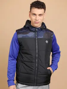 HIGHLANDER Colourblocked Hooded Neck Sleeveless Zip Detail Puffer Jacket