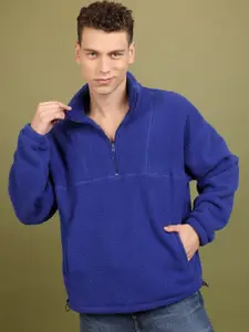 HIGHLANDER High Neck Drop Shoulder Sleeves  Half Zipper Oversized Sweatshirt