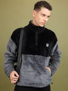HIGHLANDER Colourblocked Drop Shoulder Sleeves Mock Collar Half Zip Oversized Pullover