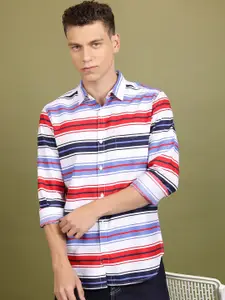 KETCH Horizontal Stripes Slim Fit Cotton Casual Shirt