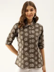 KALINI Comfort Ethnic Motifs Printed Spread Collar Cotton Casual Shirt