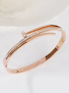 Designs & You Rose Gold Plated American Diamond-Studded Bangle-Style Bracelet