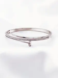 Designs & You Silver-Plated American Diamond Studded Stainless Steel Bangle-Style Bracelet