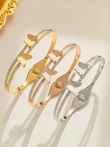 Designs & You Women Set Of 3 Rose Gold-Plated American Diamond Bangle-Style Bracelet