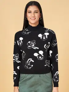 Honey by Pantaloons Mickey Mouse Self Design High Neck Pullover