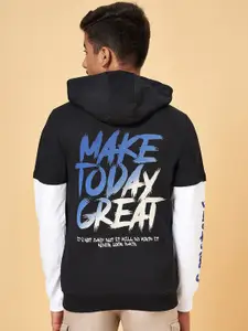 Coolsters by Pantaloons Boys Typography Printed Hooded Cotton Front open Sweatshirt