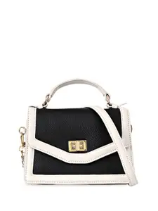 eske Women Multicolor Colorblock Twist Lock Flap Structured Compact Leather Handbag