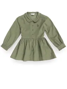 U.S. Polo Assn. Kids Girls Peter Pan Collar Fit and Flare Pure Cotton Corduroy Dress
