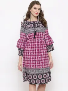 Sera Women Pink Printed Fit and Flare Dress