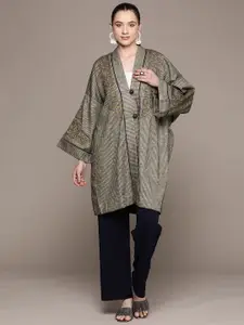 aarke Ritu Kumar Women Striped Embroidered Longline Shrug