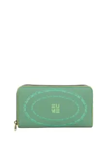EUME Women Bandwind Brand Logo Printed Vegan Leather Zip Around Wallet
