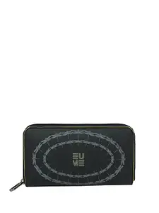 EUME Women Bandwind Brand Logo Printed Vegan Leather Zip Around Wallet