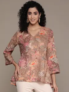 aarke Ritu Kumar Floral Printed V-Neck Pure Cotton Kurti