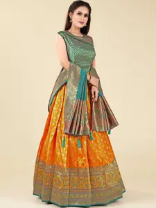 ODETTE  Ethnic Motif Woven Design Silk Maxi Banarasi Fit & Flare Ethnic Dress With Dupatta