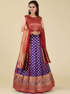 ODETTE Ethnic Motif Woven Design Silk Maxi Banarasi Fit & Flare Ethnic Dress With Dupatta