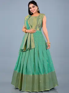 ODETTE Floral Woven Designed Round Neck Silk Ethnic Dress With Dupatta