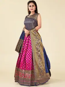 ODETTE Ethnic Woven Design Pleated Silk Ethnic Gown With Dupatta