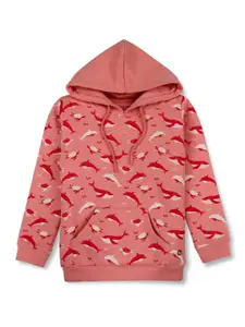 Gini and Jony Girls Conversational Printed Hooded Cotton Pullover