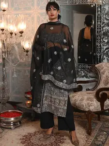 ODETTE Floral Embroidered Regular Chikankari Semi Stitched Dress Material