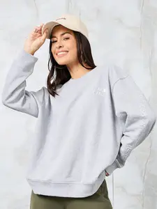 Styli Grey Regular Fit HD Typography Foil Printed Cotton Pullover Sweatshirt