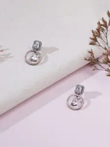 Ruby Raang Rhodium-Plated Kundan-Studded Geometric Studs Earrings