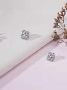 Ruby Raang Silver-Plated Square Studs Earrings