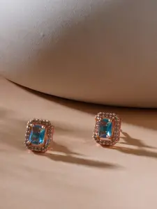 Ruby Raang Rose Gold-Plated Stones Studded Square Studs Earrings