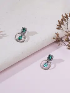 Ruby Raang Rhodium-Plated Geometric-Shaped Drop Earrings