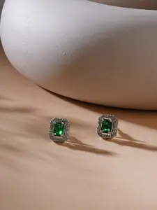 Ruby Raang Silver-Plated Square Studs Earrings