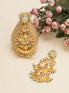 Ruby Raang Gold-Plated Kundan-Studded Contemporary Drop Earrings