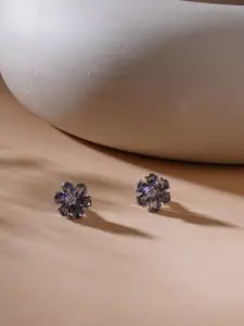 Ruby Raang Silver-Plated Contemporary Studs Earrings