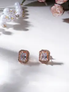 Ruby Raang Rose Gold-Plated Studded Geometric-Shaped Studs Earrings