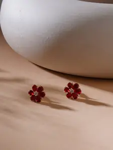 Ruby Raang Gold-Plated Artificial Stones-Studded Floral Shaped Studs Earrings