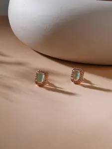 Ruby Raang Rose Gold-Plated Square Studs Earrings