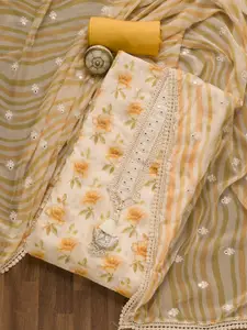 Koskii Floral Printed Mirror Work Pure Cotton Unstitched Dress Material