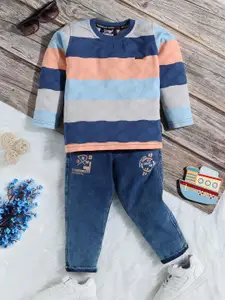 Toonyport Boys Striped Long Sleeves T-shirt with Denim Trousers